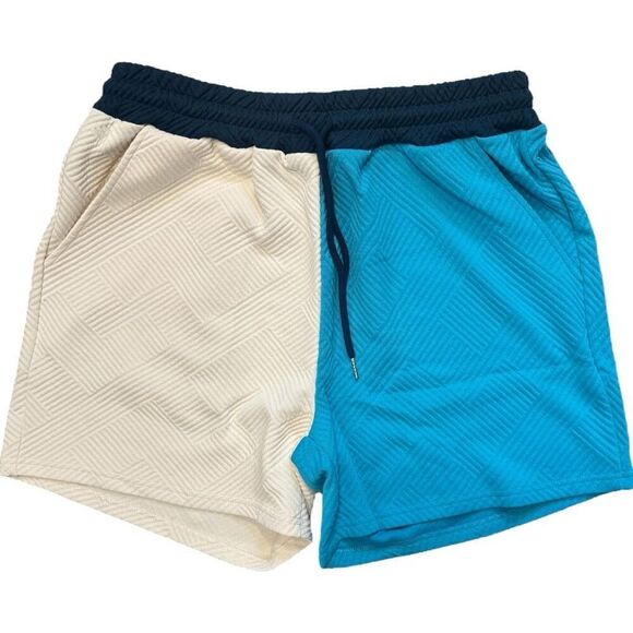 Blue Contrast Color Block Drop Shoulder Long Sleeve Top & Shorts Lounge Set NWT - Picture 4 of 13